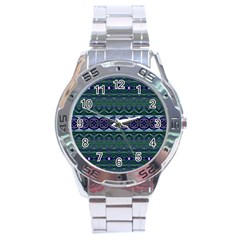 Boho Blue Green  Stainless Steel Analogue Watch by SpinnyChairDesigns