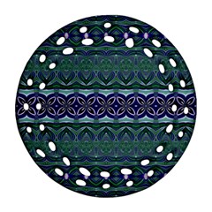 Boho Blue Green  Ornament (round Filigree) by SpinnyChairDesigns