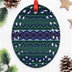 Boho Blue Green  Ornament (oval Filigree) by SpinnyChairDesigns