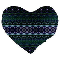 Boho Blue Green  Large 19  Premium Flano Heart Shape Cushions by SpinnyChairDesigns