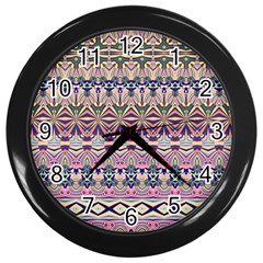 Colorful Boho Pattern Wall Clock (black) by SpinnyChairDesigns