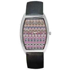 Colorful Boho Pattern Barrel Style Metal Watch by SpinnyChairDesigns