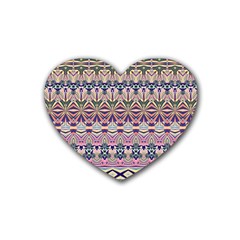 Colorful Boho Pattern Rubber Coaster (heart)  by SpinnyChairDesigns