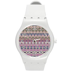 Colorful Boho Pattern Round Plastic Sport Watch (m) by SpinnyChairDesigns