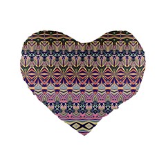 Colorful Boho Pattern Standard 16  Premium Flano Heart Shape Cushions by SpinnyChairDesigns