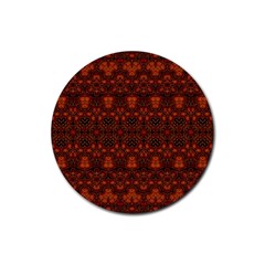 Boho Dark Red Floral Rubber Coaster (round)  by SpinnyChairDesigns