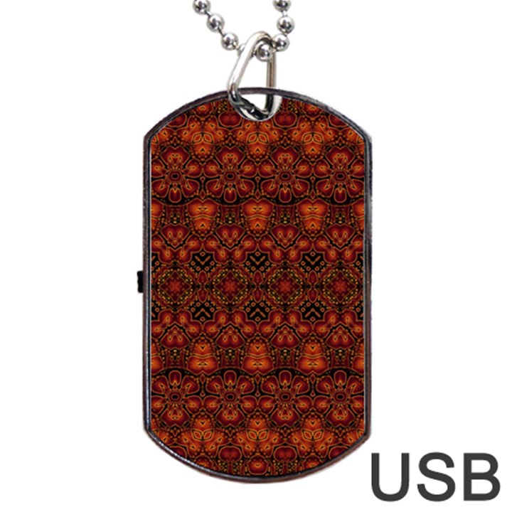 Boho Dark Red Floral Dog Tag USB Flash (One Side)