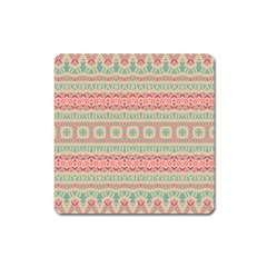 Boho Teal Pink Square Magnet by SpinnyChairDesigns