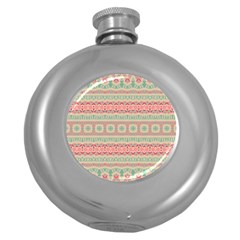 Boho Teal Pink Round Hip Flask (5 Oz) by SpinnyChairDesigns