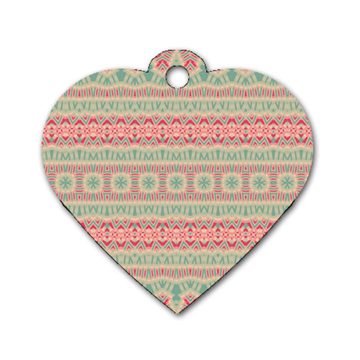 Boho Teal Pink Dog Tag Heart (One Side)