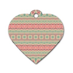 Boho Teal Pink Dog Tag Heart (two Sides) by SpinnyChairDesigns