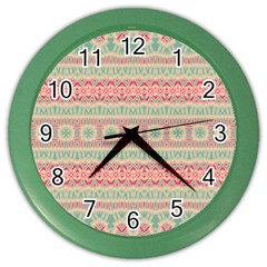 Boho Teal Pink Color Wall Clock by SpinnyChairDesigns