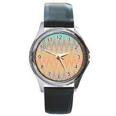 Boho Pastel Colors Round Metal Watch by SpinnyChairDesigns