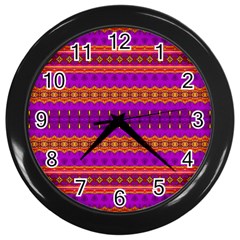 Boho Magenta And Gold Wall Clock (black) by SpinnyChairDesigns