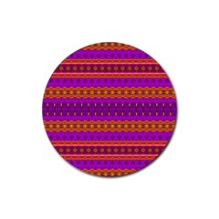 Boho Magenta And Gold Rubber Round Coaster (4 Pack)  by SpinnyChairDesigns