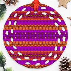 Boho Magenta And Gold Round Filigree Ornament (two Sides) by SpinnyChairDesigns