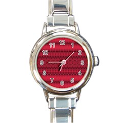 Crimson Red Pattern Round Italian Charm Watch by SpinnyChairDesigns