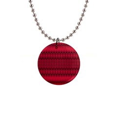 Crimson Red Pattern 1  Button Necklace by SpinnyChairDesigns