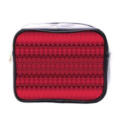 Crimson Red Pattern Mini Toiletries Bag (one Side) by SpinnyChairDesigns