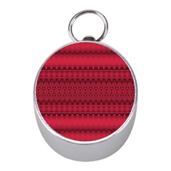 Crimson Red Pattern Mini Silver Compasses by SpinnyChairDesigns