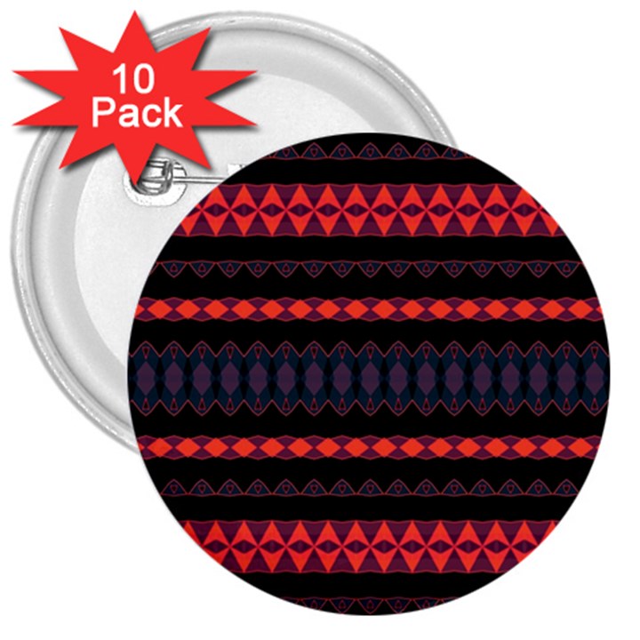 Boho Orange Black 3  Buttons (10 pack) 