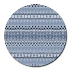 Boho Faded Blue Grey Round Mousepads by SpinnyChairDesigns