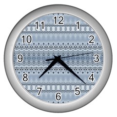 Boho Faded Blue Grey Wall Clock (silver) by SpinnyChairDesigns