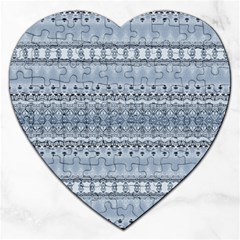 Boho Faded Blue Grey Jigsaw Puzzle (heart) by SpinnyChairDesigns