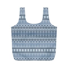 Boho Faded Blue Grey Full Print Recycle Bag (m) by SpinnyChairDesigns