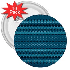 Boho Teal Pattern 3  Buttons (10 Pack)  by SpinnyChairDesigns