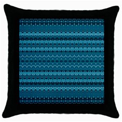 Boho Teal Pattern Throw Pillow Case (black) by SpinnyChairDesigns