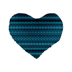 Boho Teal Pattern Standard 16  Premium Heart Shape Cushions by SpinnyChairDesigns