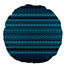 Boho Teal Pattern Large 18  Premium Flano Round Cushions by SpinnyChairDesigns