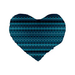 Boho Teal Pattern Standard 16  Premium Flano Heart Shape Cushions by SpinnyChairDesigns