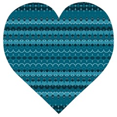 Boho Teal Pattern Wooden Puzzle Heart by SpinnyChairDesigns