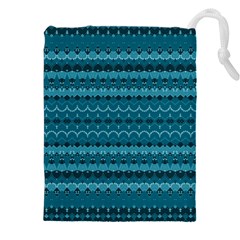 Boho Teal Pattern Drawstring Pouch (4xl) by SpinnyChairDesigns