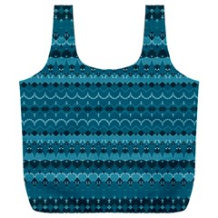 Boho Teal Pattern Full Print Recycle Bag (xxl) by SpinnyChairDesigns