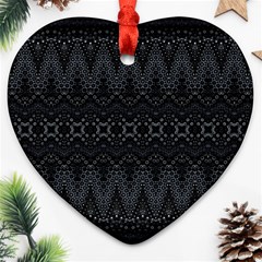 Boho Black And Silver Ornament (heart) by SpinnyChairDesigns