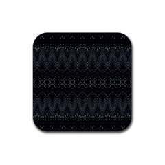 Boho Black And Silver Rubber Coaster (square)  by SpinnyChairDesigns