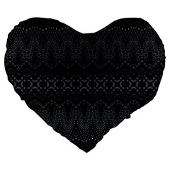 Boho Black And Silver Large 19  Premium Heart Shape Cushions by SpinnyChairDesigns