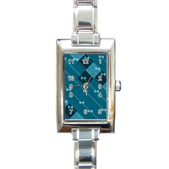 Teal Blue Stripes And Checks Rectangle Italian Charm Watch by SpinnyChairDesigns