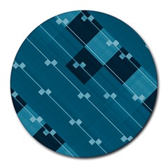 Teal Blue Stripes And Checks Round Mousepads by SpinnyChairDesigns