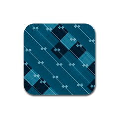 Teal Blue Stripes And Checks Rubber Square Coaster (4 Pack)  by SpinnyChairDesigns