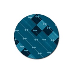 Teal Blue Stripes And Checks Rubber Coaster (round)  by SpinnyChairDesigns