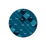 Teal Blue Stripes and Checks Rubber Round Coaster (4 pack)  Front