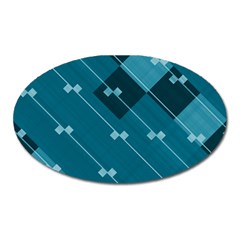 Teal Blue Stripes And Checks Oval Magnet by SpinnyChairDesigns