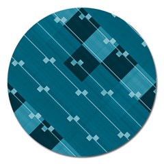 Teal Blue Stripes And Checks Magnet 5  (round) by SpinnyChairDesigns