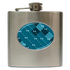 Teal Blue Stripes And Checks Hip Flask (6 Oz) by SpinnyChairDesigns