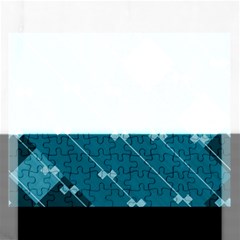 Teal Blue Stripes And Checks Rectangular Jigsaw Puzzl by SpinnyChairDesigns