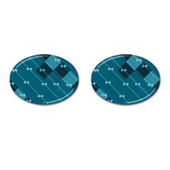 Teal Blue Stripes And Checks Cufflinks (oval) by SpinnyChairDesigns